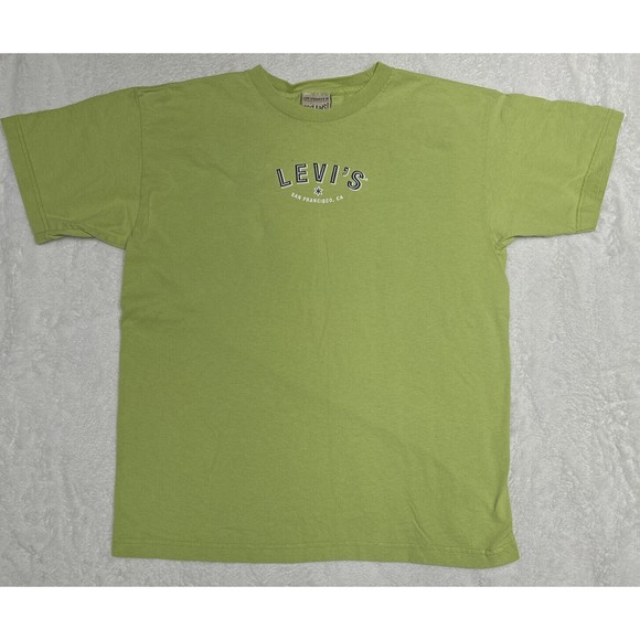 Vintage 90s Levis Red Tab T-Shirt Mens Samll USA Made Green Cotton Crew Neck - Picture 1 of 9